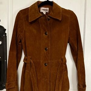 Genuine Suede Leather Belted Jacket Trench Coat